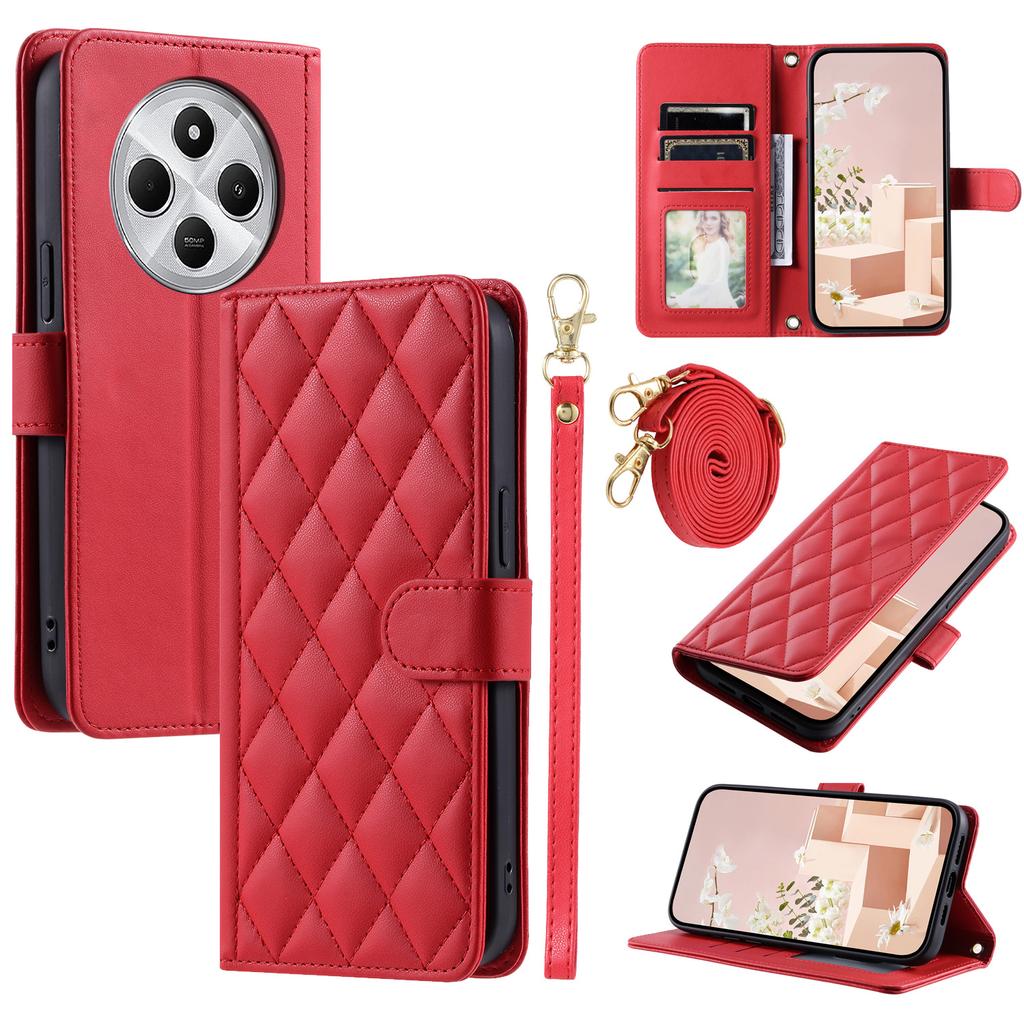 Leather Case for Xiaomi Poco C75 4G/Redmi 14R 5G/14C 4G Wallet Rhombus Grid Phone Cover