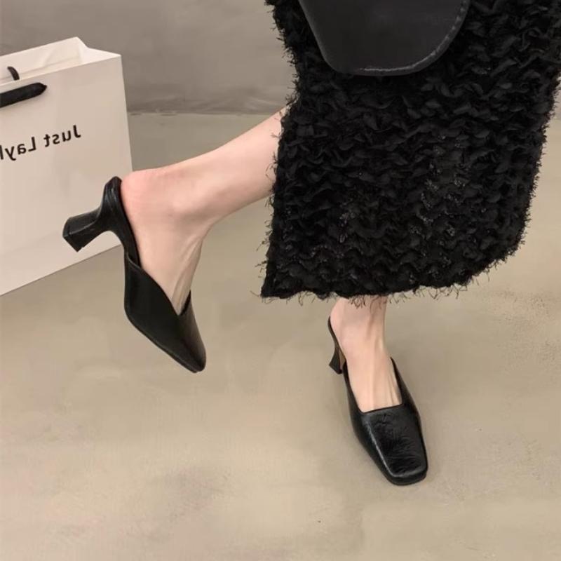 Fashion Hot Selling Female Shoes Mules For Women 2025 Square Toe Slippers Heels Slides New  High Female Shoes Slippers Heels