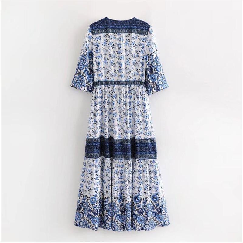 GMXIA Summer Spring Bohemian Patchwork Maxi Single-breasted Cardigan Vintage Dress