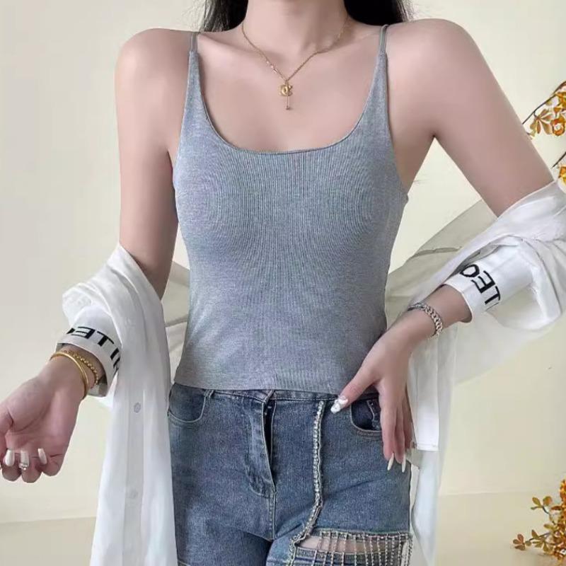 Spring/summer New Spice Girl Pure Color with Breast Pad Beautiful Back Halter Outside Wear Inside with A Base Comfortable Sleeveless Slim Vest Woman
