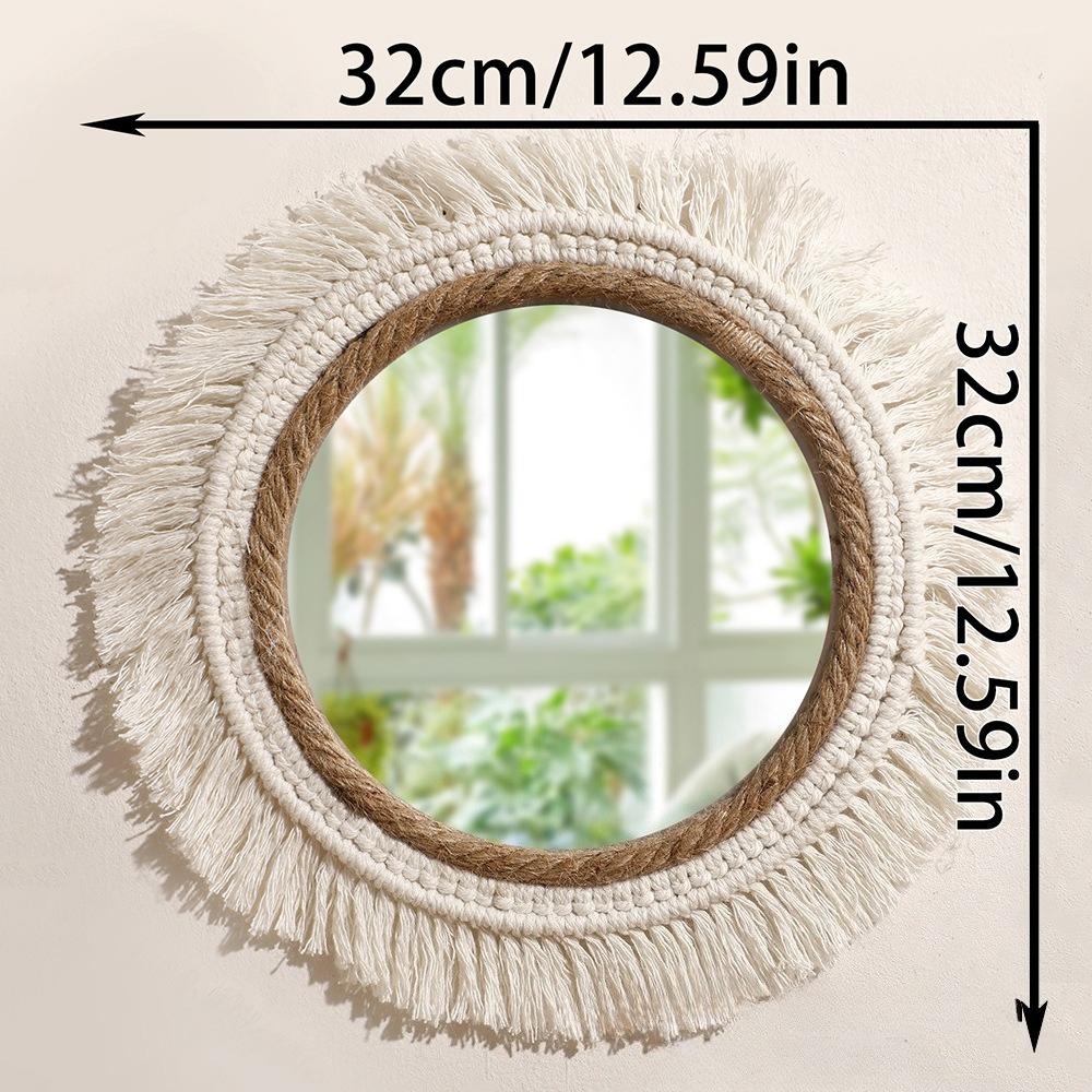 1pc Cotton Rope Woven Mirror Round Tassel Wall Hang Simple Tapestry For Home Bedroom Living Room Entry Art Decor