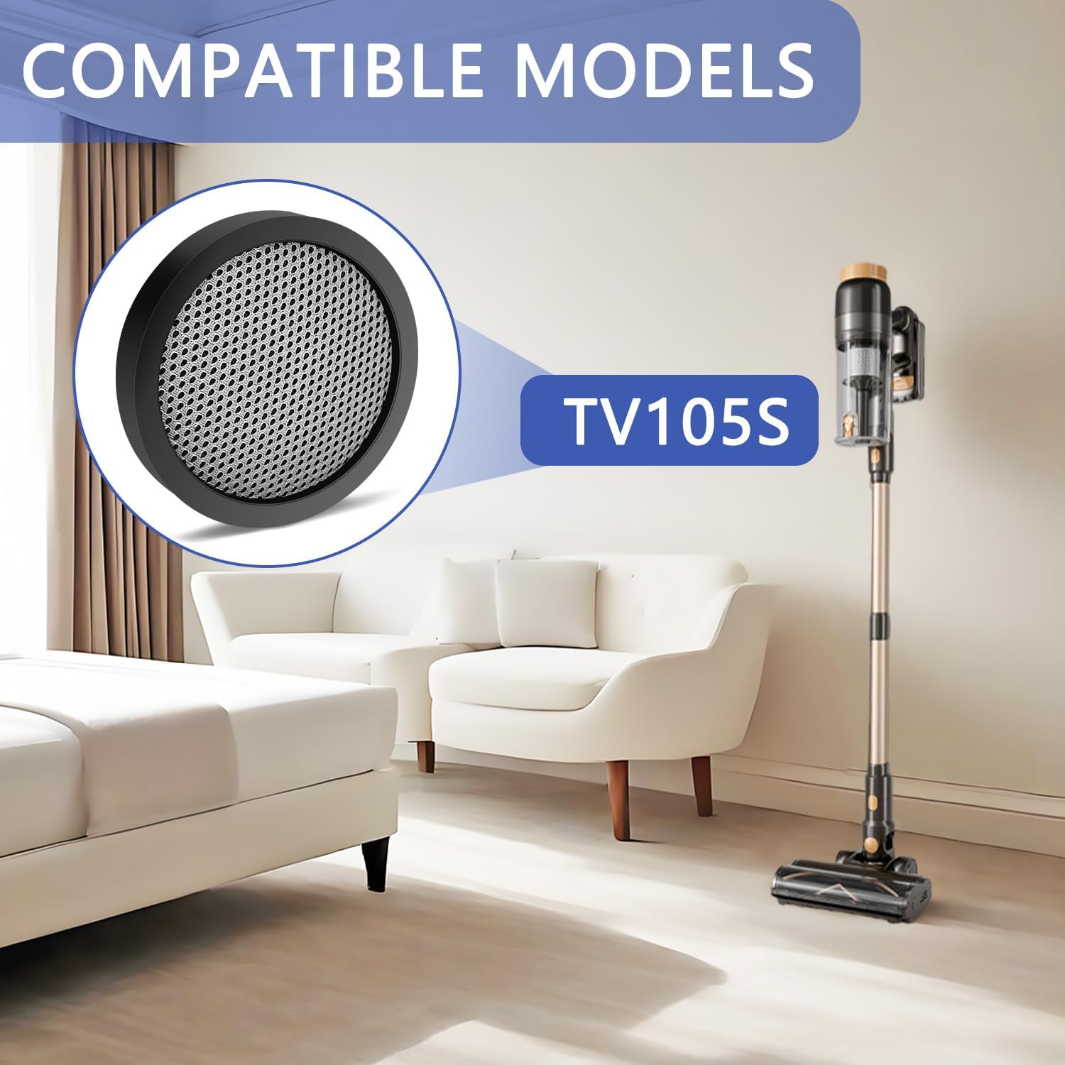 

Filter Replacement Compatible with VBUOO TV105S CordlVacuum Cleaner-4PACK United States