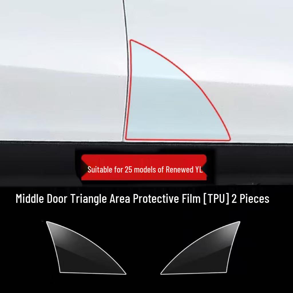 Tesla Model Y/3 Rear Door TPU Protective Film - Triangle Area, Anti-Transparent Glossy Black