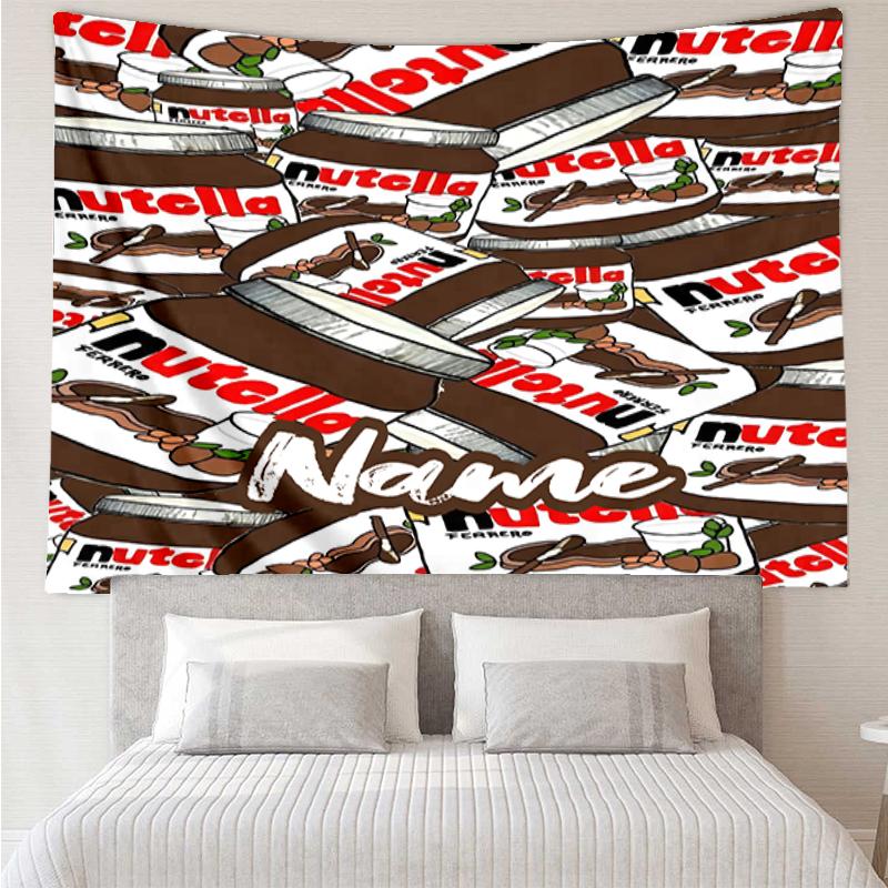 Custom Name Nutella Print Tapestry, Backdrop, Easy Setup, Ideal for Bedroom, Office & Living Room, with Aesthetic Wall Hanging Decor.