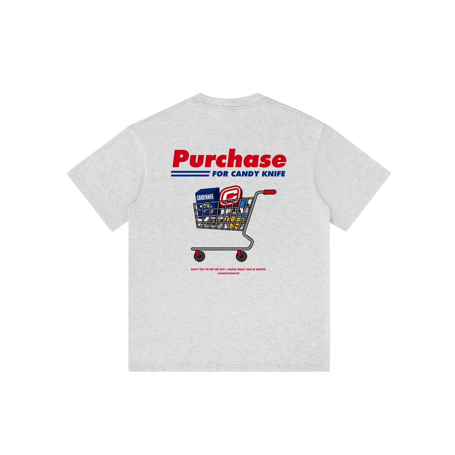 

American Retro Shopping Cart Print T-Shirt 2024: Summer Short Sleeve, Unisex Pure Cotton Medium