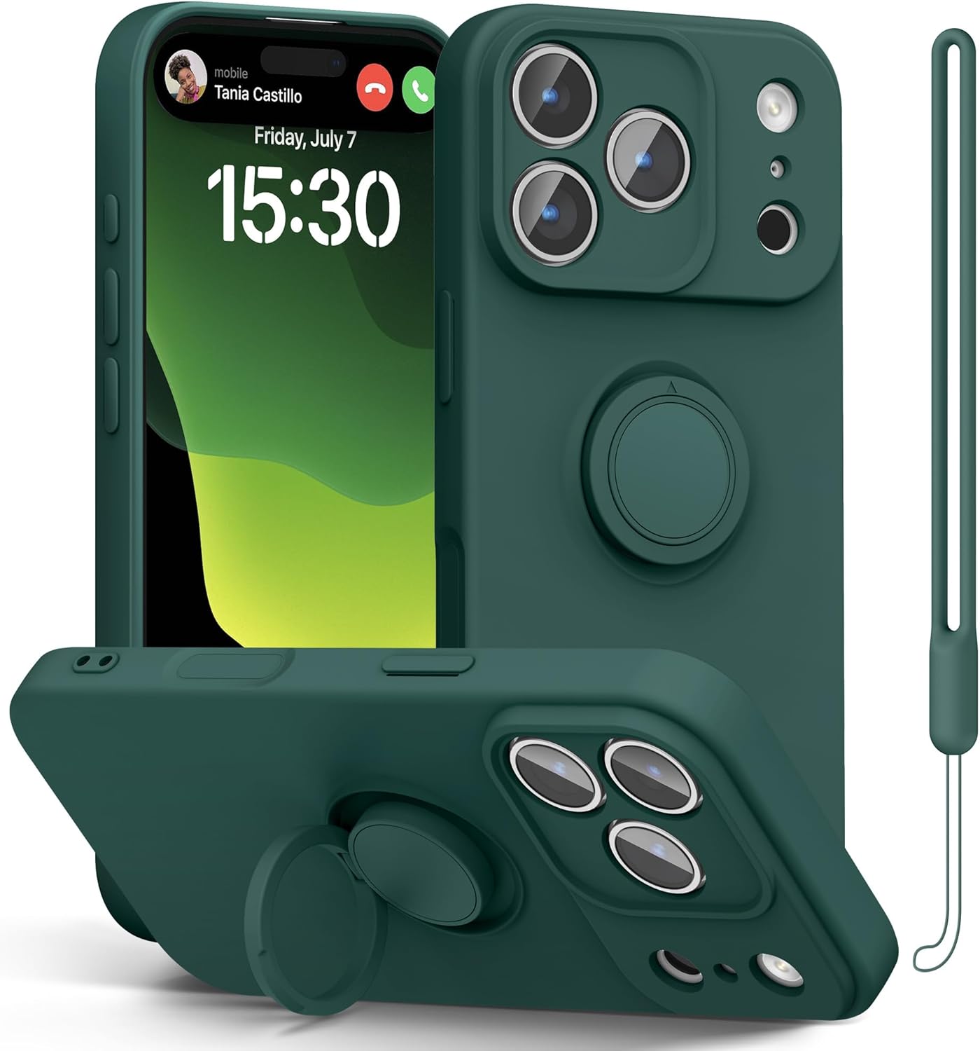 

Liquid Silicone Phone Case For iPhone 17 Air 16 15 Pro Max With Ring Holder & Camera Lens Protection, 360° Rotatable Stand Cover For iPhone 13