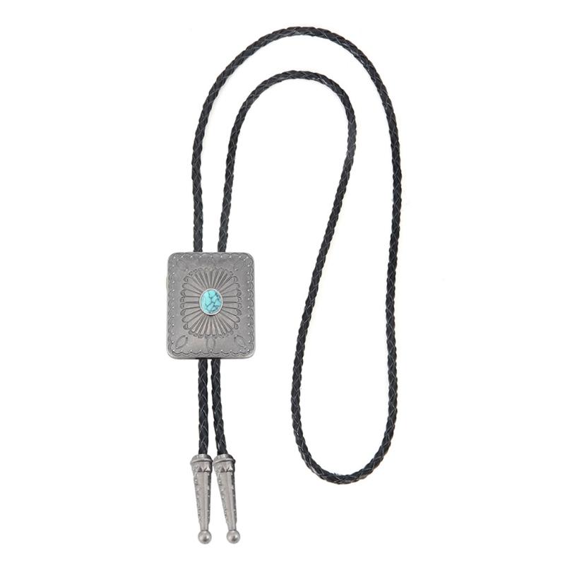 Punk Style Bolo Tie with Emblem Charm Necktie Necklace Costume Accessory