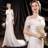 French one-word shoulder light wedding dress 1011 new elegant and sexy slim fishtail small trailing banquet catwalk dress skirt
