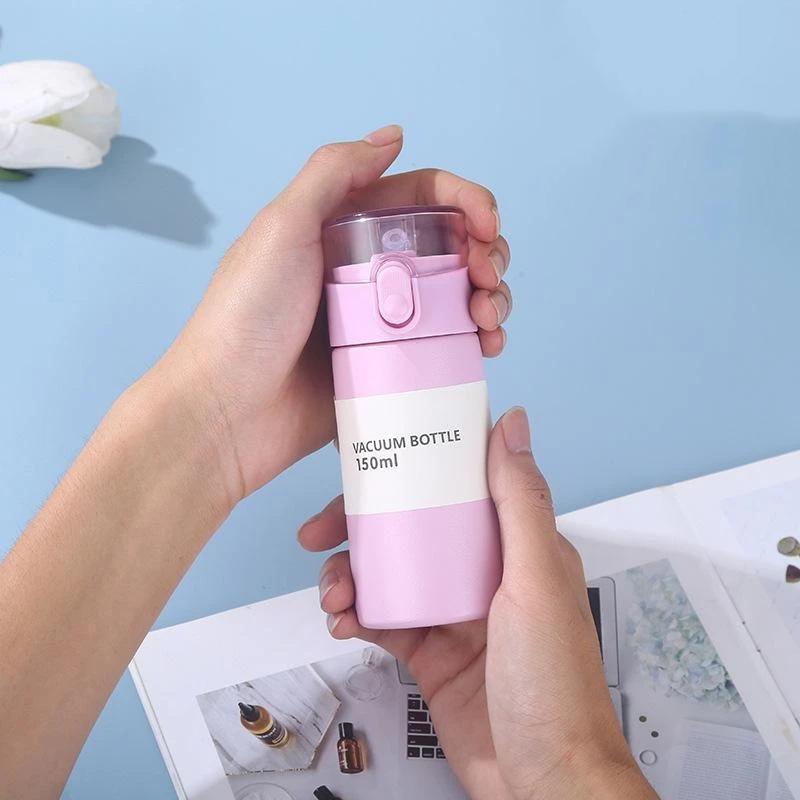 Mini-Thermosbecher 150/250 ml Auslaufsicher Mode Thermos-Isolierbecher mit Strohhalm Tragbar Ein-Knopf-Öffnung Taschen-Thermosbecher