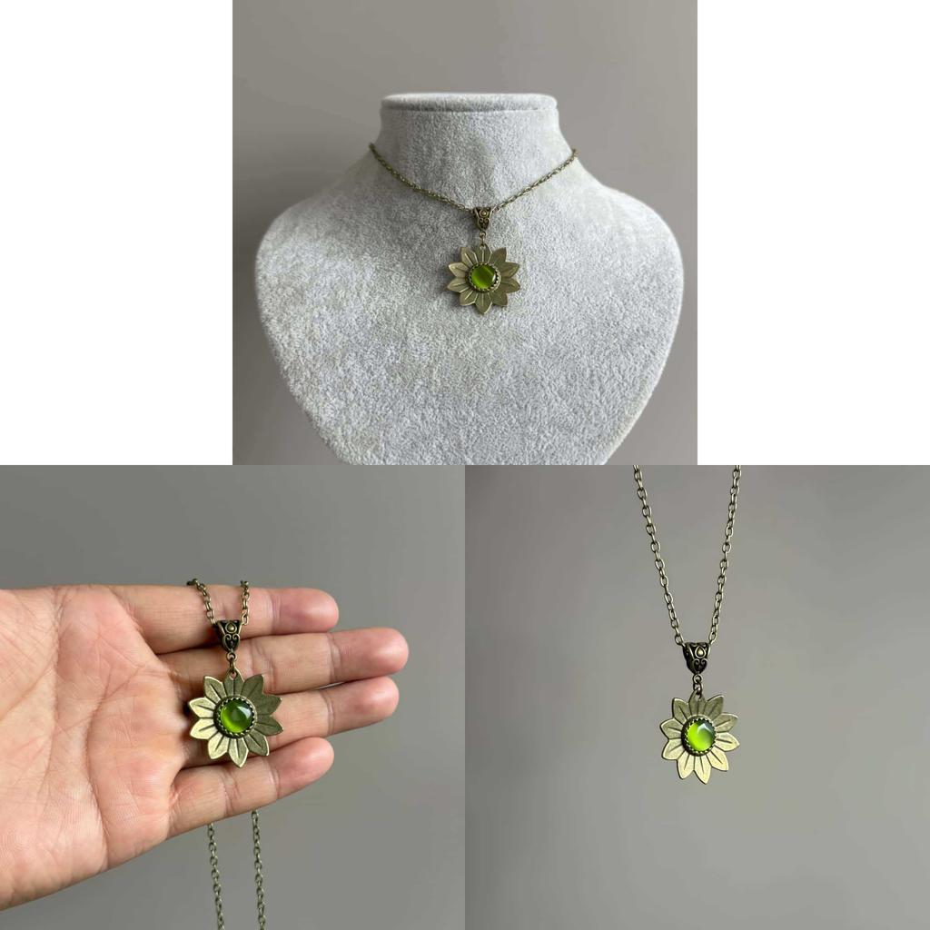 Bohemian Retro Ladies Sunflower Necklace With Cat Eye Stone Pendant For Casual Wear
