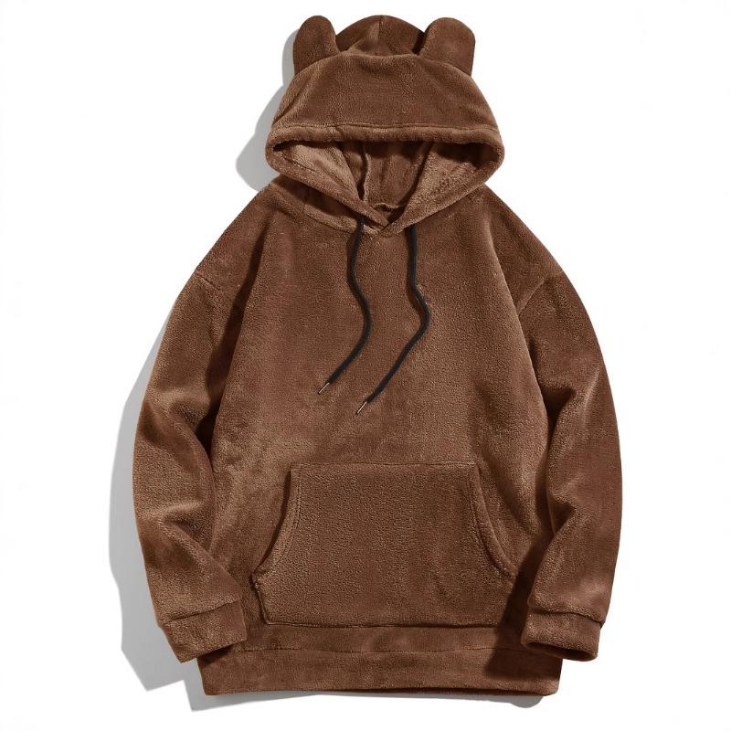 Plus Size Hooded Long Sleeve Casual Mens Coral Fleece Pullover Sweatshirt
