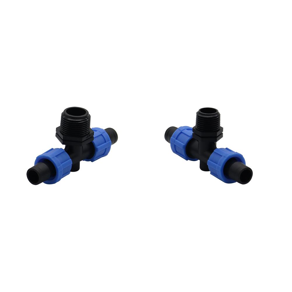 5 Pcs 16mm Drip Tape Straight Tee Type Connectors With Locked 1/2" 3/4" Thread Tee Type Connectors Repair Water Pipe Adapter