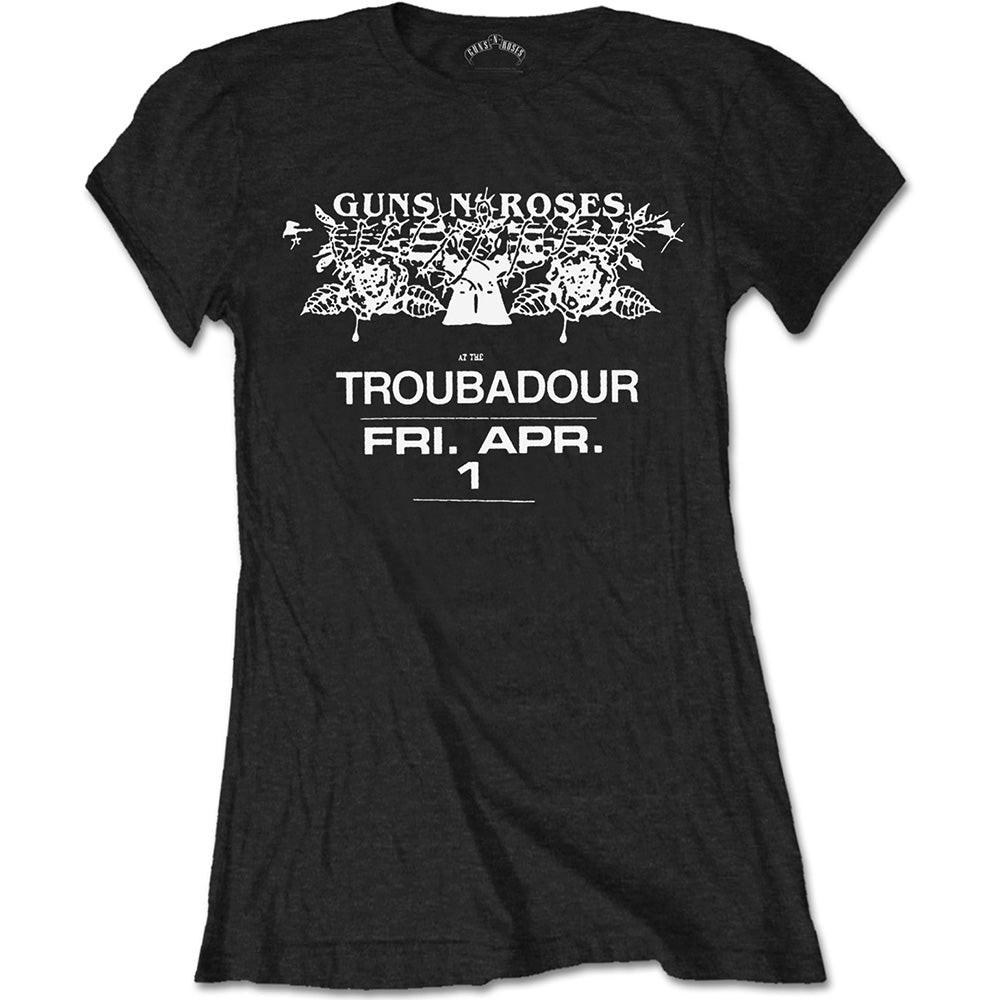 New Guns N  Roses Ladies Slim Fit T-Shirt: Troubadour Flyer OFFICIAL black S