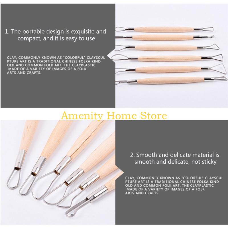 F26C Clay Sculpting Tools Set of 6 Double for Head Handle Wax Pottery Carving Sculpture for DIY Craft Ceramic Polymer Tool