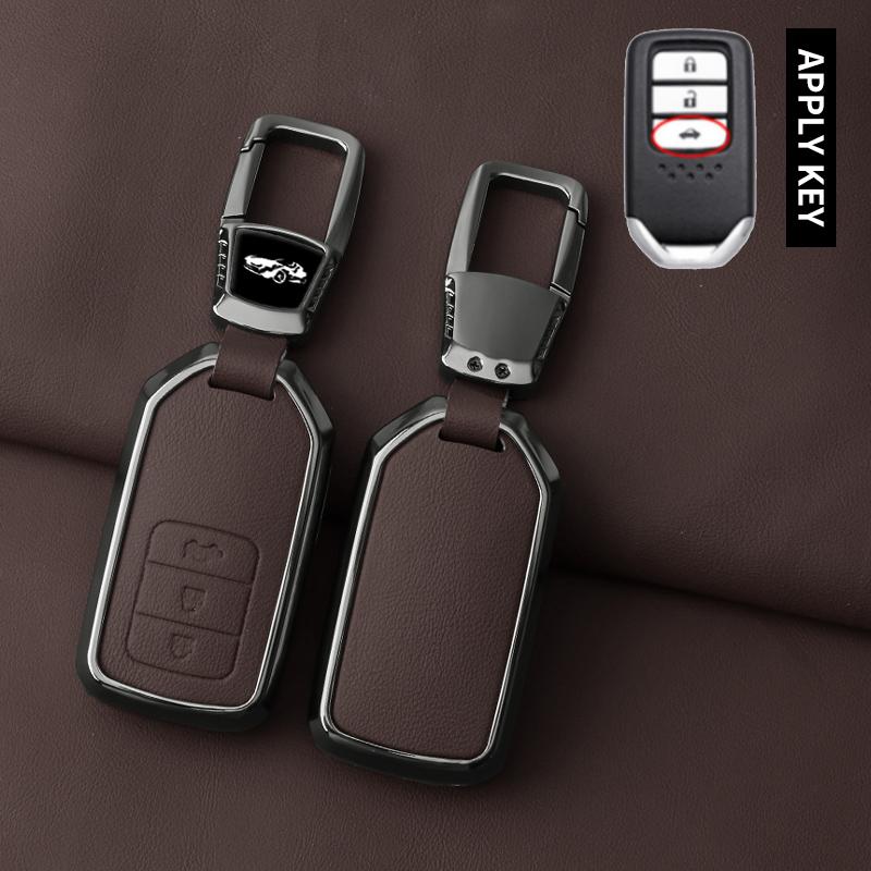 Metal Leather Car Key Case Cover For Honda Accord CRV CR-V URV UR-V Vezel City Civic Jazz BRV BR-V HRV HR-V Keychain Accessories