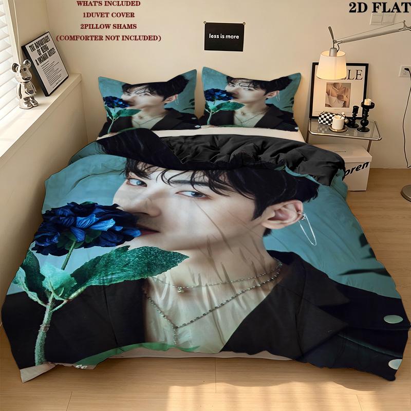 Cha Eunwoo Muster Bettwäsche Bettdecke Set Bettbezug Kissenbezug Zuhause Geburtstagsgeschenk(1 Bettbezug + 2 Kissenbezüge, ohne Füllung)