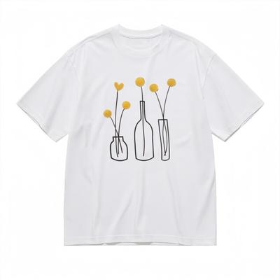 T-shirt Classique Respirant Tendance pour Femmes Hommes Femmes T-shirts Haut Double Vase Fleurs Jaunes Design Abstrait