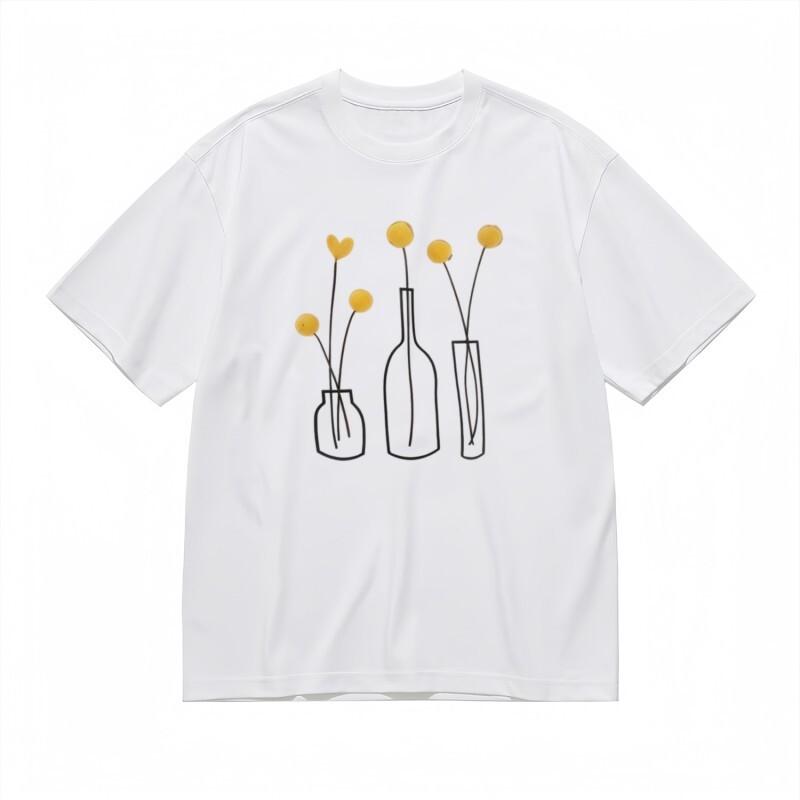 

Women s Trend Breathable Classic T-Shirt Dual Vase Yellow Blooms Abstract Design S