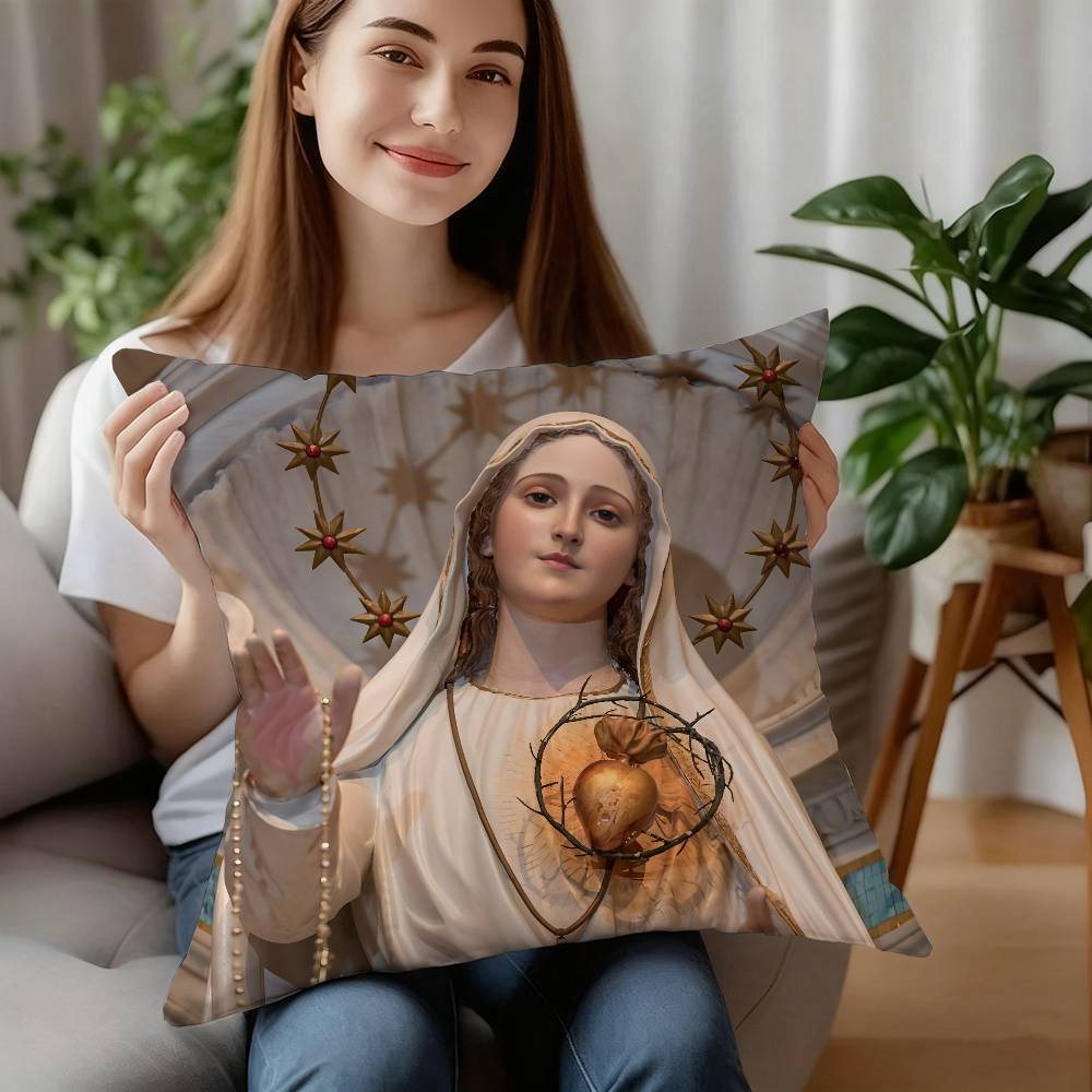 Retro V-Virgin Mary Pillow Case Plush Fabric Soft Pillowcase Double Sided Print Cushion Cover Household Gifts
