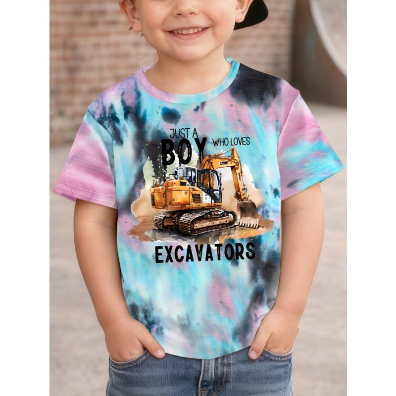 WML Jungen NUR EIN JUNGE, DER BAGGGER LIEBT Bau-Thema Cartoon-Muster Bagger-Aufdruck Lässiges Freizeit-T-Shirt