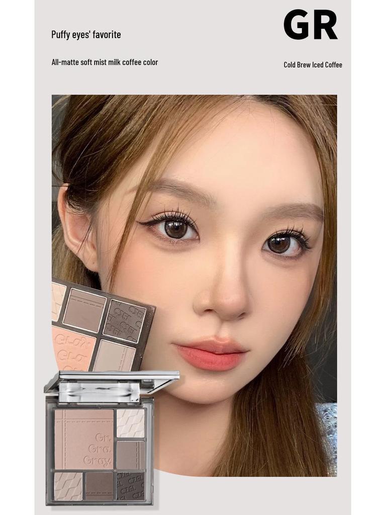 CZEL Earth Tone Eyeshadow & Blush Palette: Gray-Pink Gradient, Matte, Light Makeup All-in-One