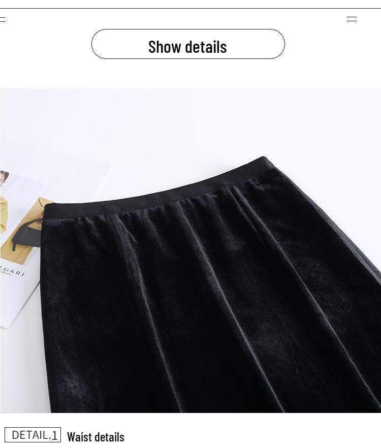 Elegant Velvet Lace Trim High-Waisted Slit Tube Pencil Skirt