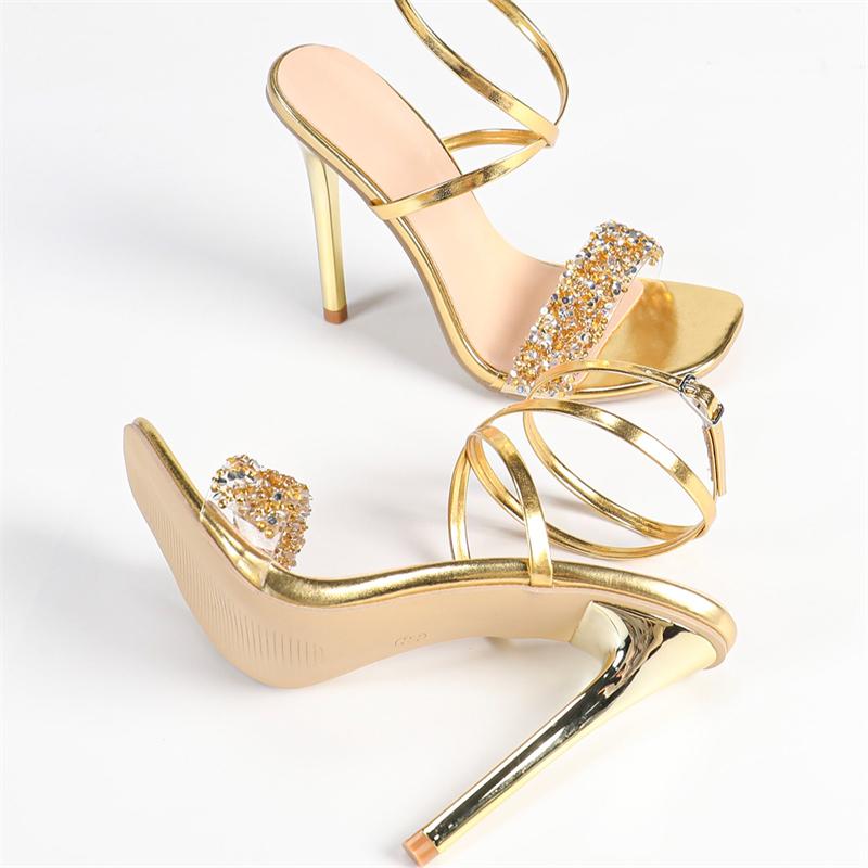 Eilyken Sandale de Vară cu Paiete, cu Vârf Pătrat, pentru Femei, Stil Design, Bandă Îngustă, Curea cu Cataramă, Tocuri Înalte Subțiri, Pantofi de Banchet