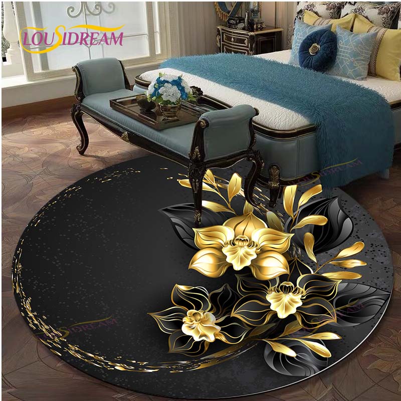 Cute Rose Flower Pattern Area Rug Round Floor Mat Living Room Carpet Bathroom Kitchen Rug Doormat