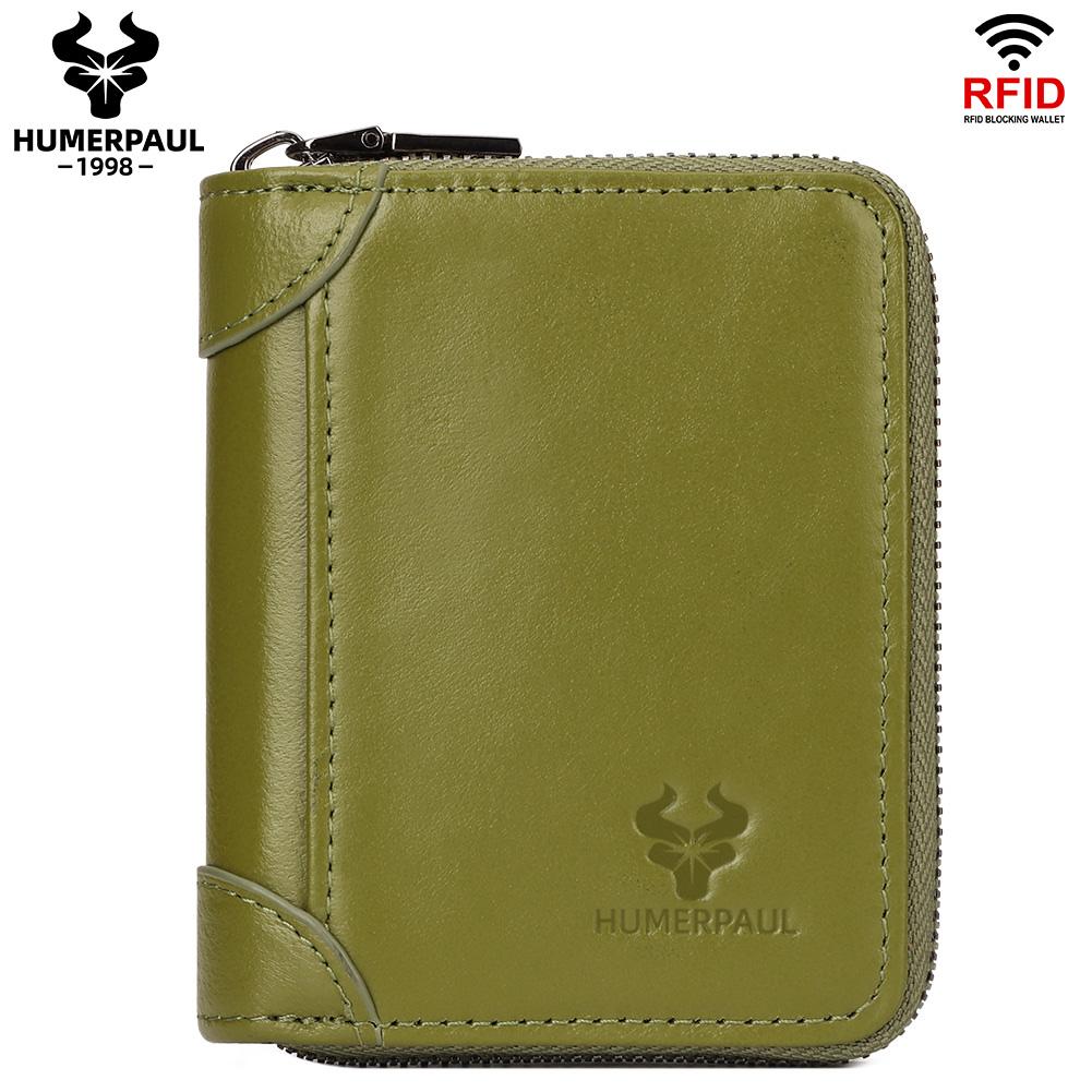 Humerpaul Ladies Wallet First Layer Cowhide Wallet Coin Purse RIFID Anti-theft Brush Organ Wallet Zipper Opening