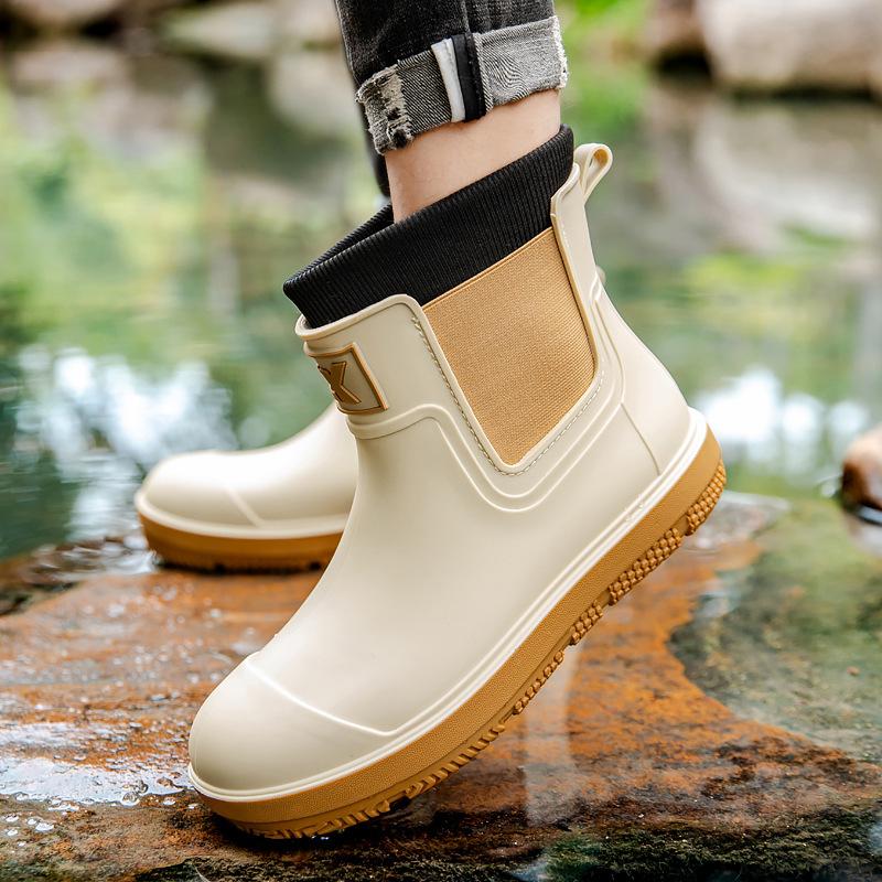 Couple Elastic Rain Boots Short Tube Waterproof Fashion Simple European and American Fishing Rain Outdoor Can Wear Versatile Rain Shoes