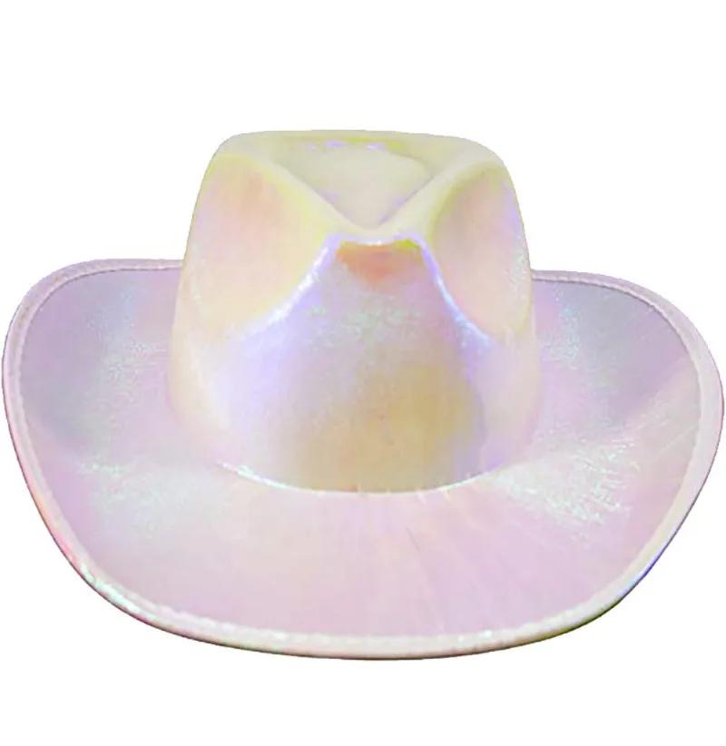 Halloween Carnival Party Pink and Colorful Hats, Holiday Party Dance Props Neon Flash Magic Cowboy Hats