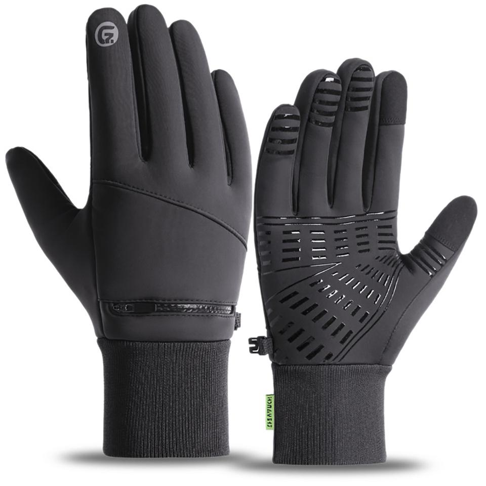 Gobygo Two-Finger Exposed Gloves Anti-Slip Windproof Fleece Winter Outdoor Cycling Gloves Touch Screen Warming Gloves Men Women