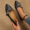 2025 Women's Ladies Elegant  Patent Leather Pointed Toe Block Heel Bow Metal Buckle Casual Commute Date Shoes