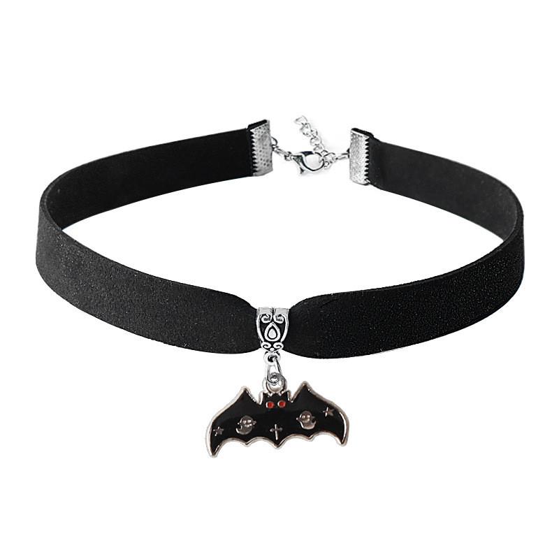 Punk Gothic Skull Cross Necklace With Bat Spider Alloy Pendant For Halloween