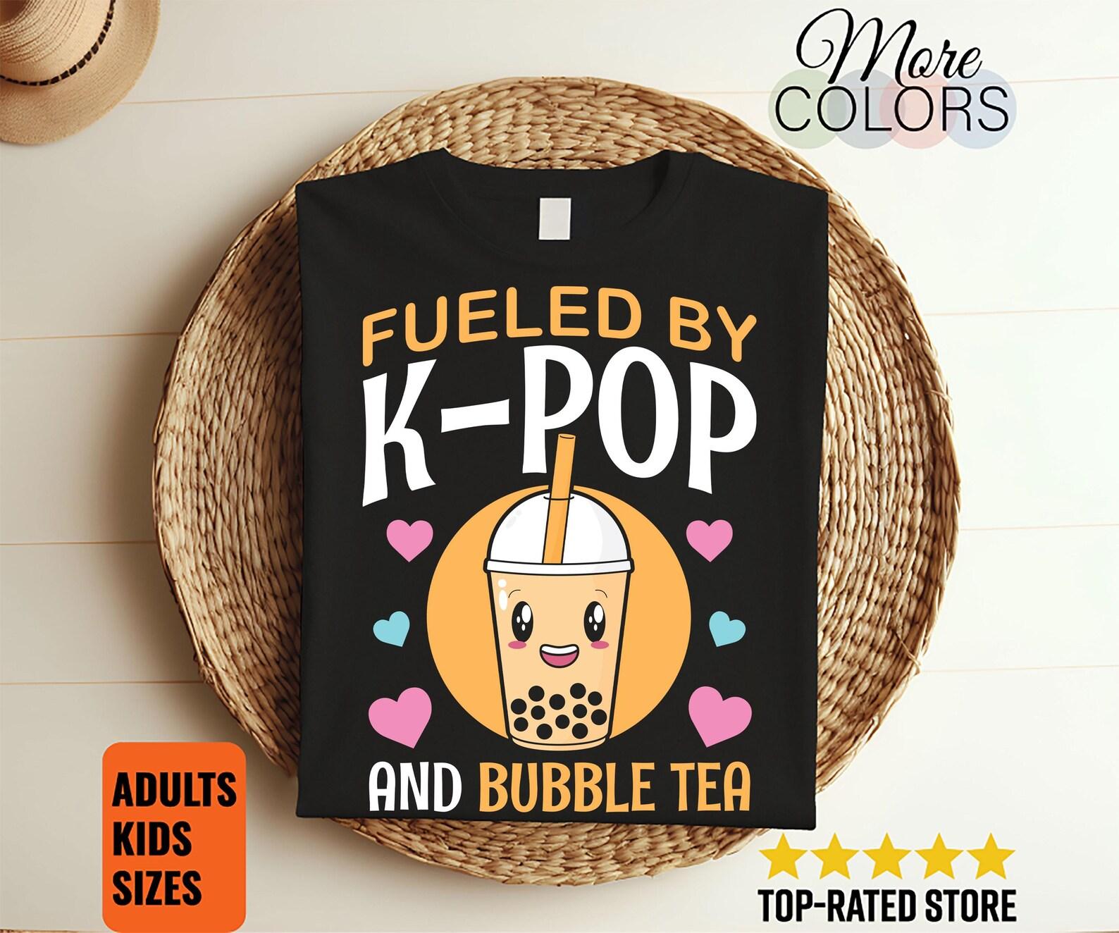 Fueled By K-Pop Bubble Tea Kpop Heart South Korea Music T-Shirt, Kpop Boba Lover Gifts, Kdrama K-drama, Girls Boys Daughter Granddaughter, 130