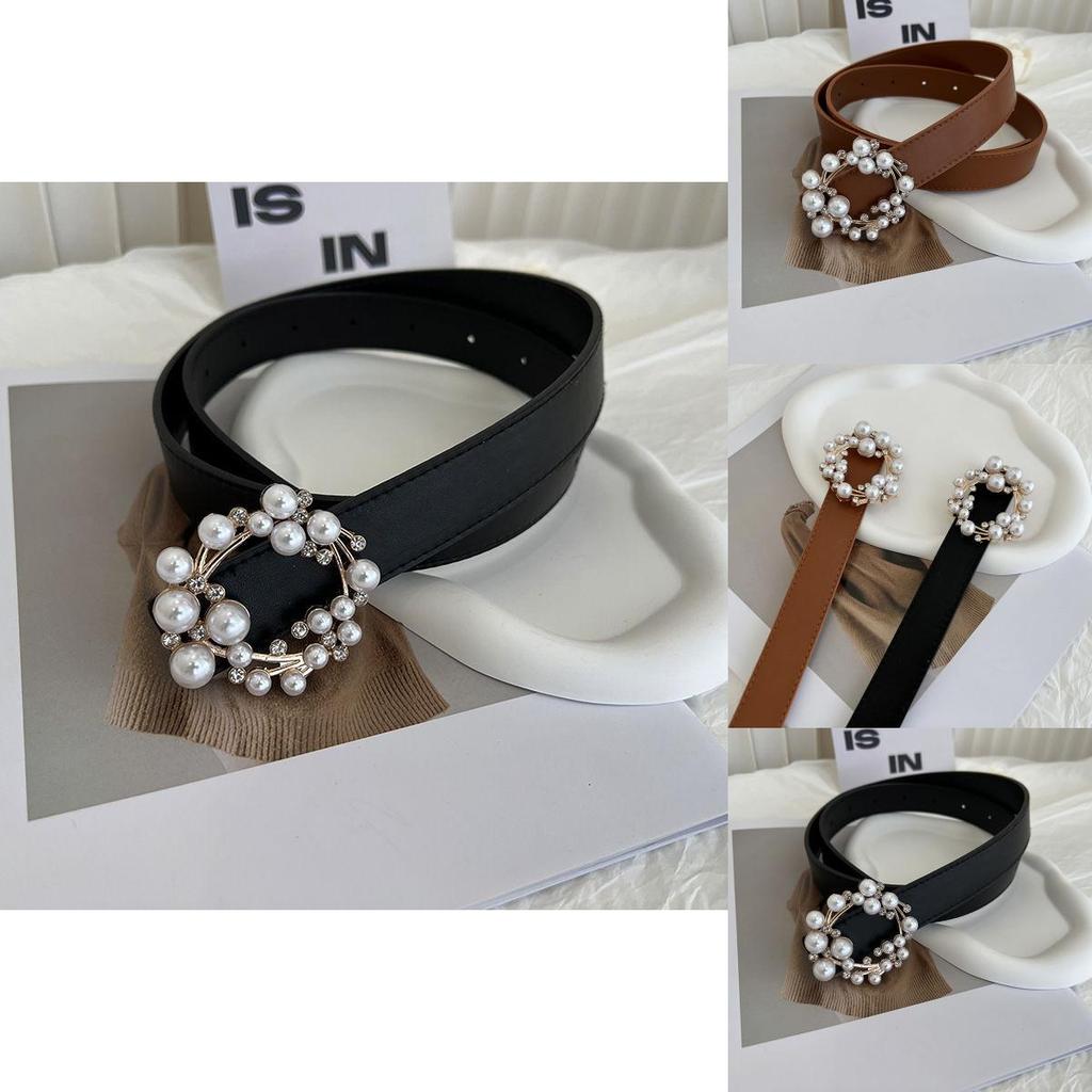 Pearl Buckle Trendy Womens Belt Elegant Casual Soft Pu Leather For Every Outfit