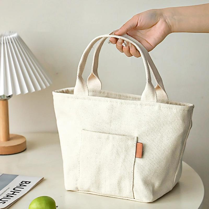 Versatile Canvas Lunch Bag Outdoor Travel Picnic Bag Ice Pack Portable Storage Bags Handbag Large Capacity Student Bento Bag Work Insulation Bag