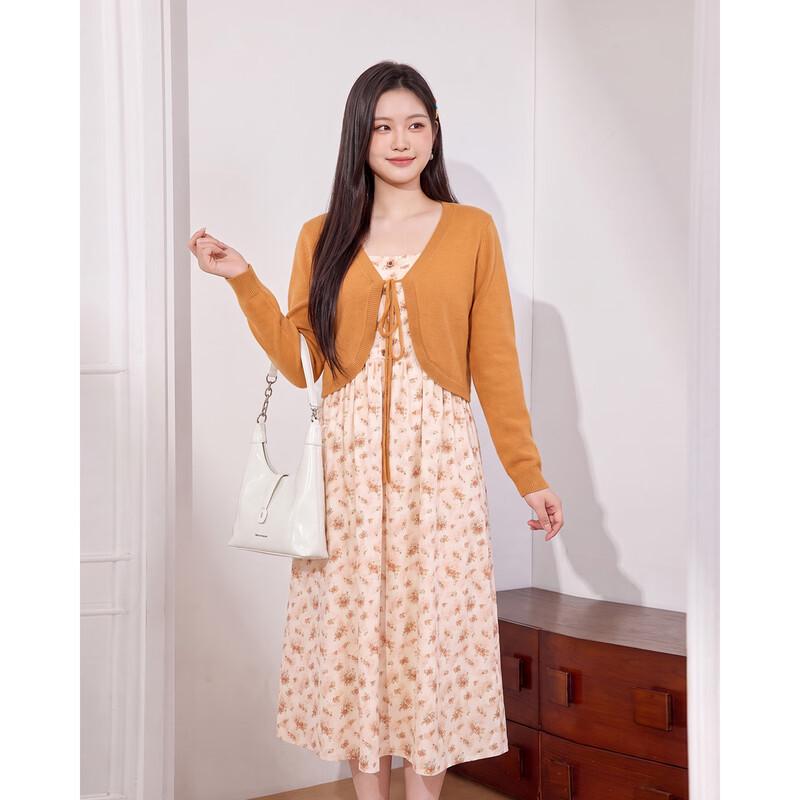 IEF Plus-Size Autumn Knitted Cardigan and Floral Dress Set