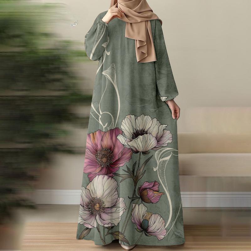 Muslim Summer Robe, Lightweight and Breathable, Versatile for Vacation and Daily Life, Simple and Elegant, Green Leaf Pattern