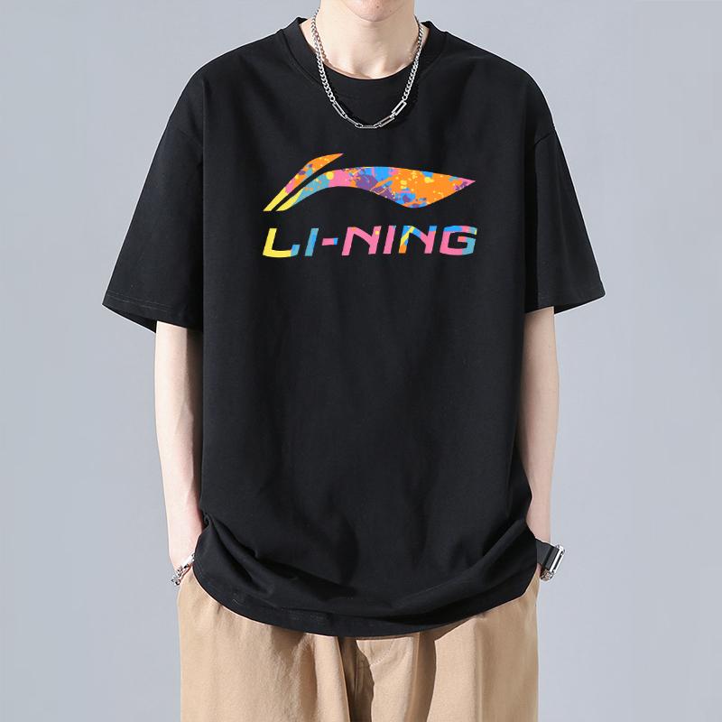 Li-Ning Sports Fashion Series Logo Print Loose Casual Round Neck Pullover Short Sleeve T-Shirt Unisex Tops Black AHSU835-1