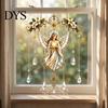 Spiritual Room Ornament Stained Glass Effect Blessing Suncatcher, Acrylic Angel Prayer Window Hanging with Faux Crystal Charm for Home Garden