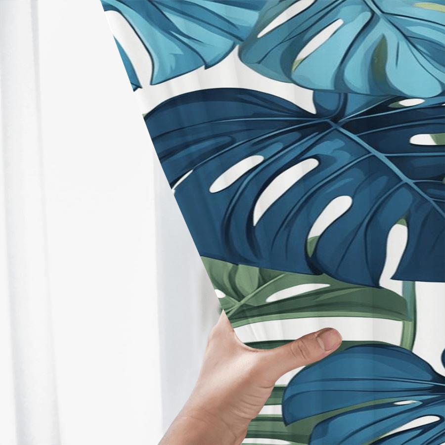 2pc Tropical Leaf Print Curtains, Polyester Fabric, Machine Washable, Suitable for Living Room, Bedroom, Kitchen