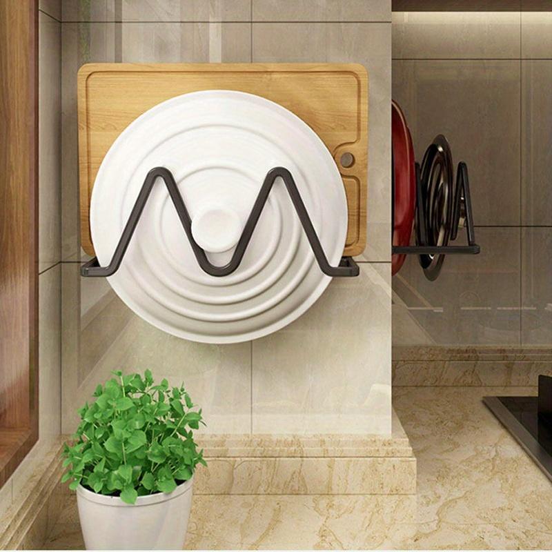 Kitchen Cutting Board Holder Rack Solid Pot Lid Cover Stand Adhesive Storage Rack Pan Cover Organizer Racks Sponge Plate Holders