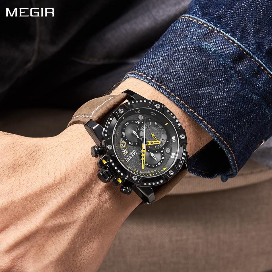 MEGIR 2130 Men Watches Luxury Brand Quartz Wristwatch Waterproof Leather Sports Watch Casual Chronograph Watches Reloj Hombre
