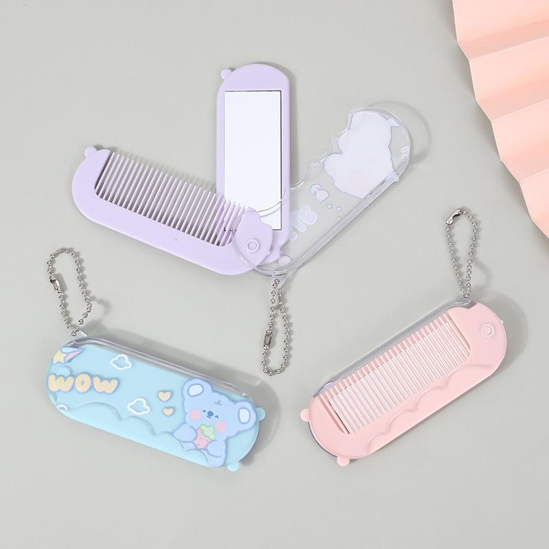 Cartoon Cute Folding Compact Mirror Comb: Travel Dual-Use