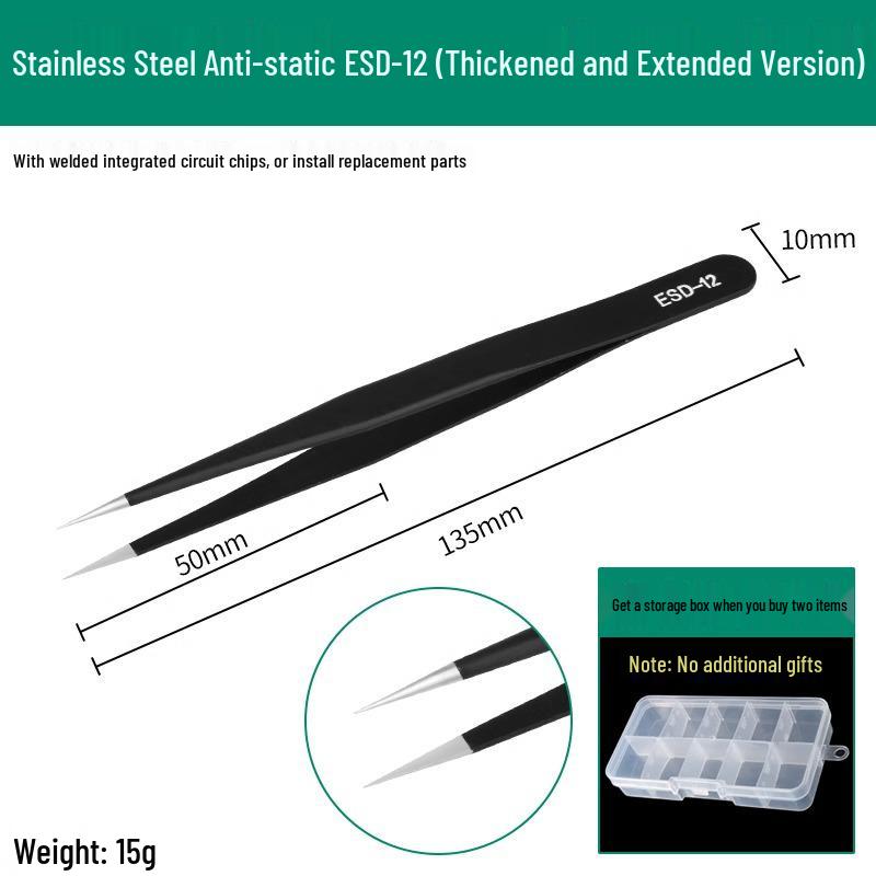 Bao Lian Anti-static Stainless Steel Tweezers - Bent Tip & Fine Pointed Tip for Precision Bird's Nest Hair & Blackhead Removal