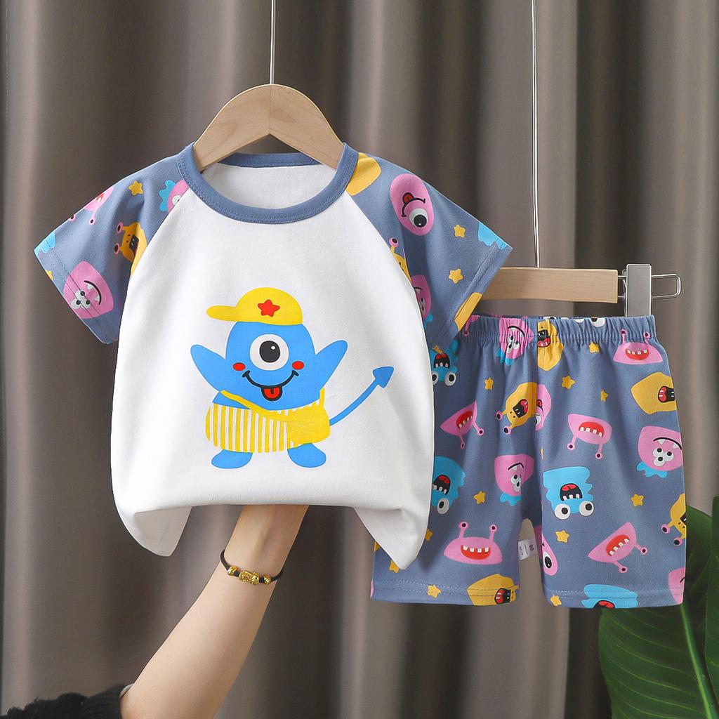 Fashion Toddler Kids 2-Piece Outfit Cartoon Print T-Shirt & Shorts Set