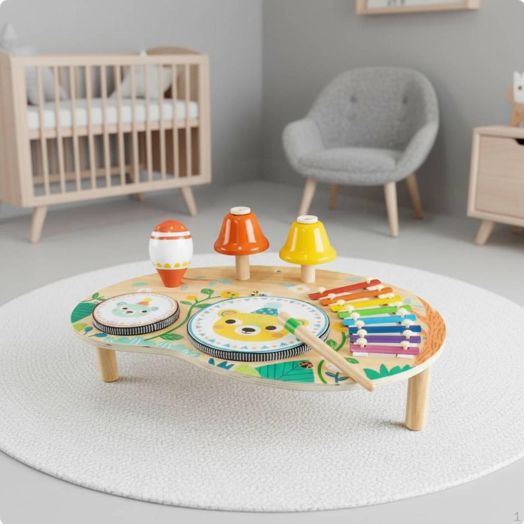 Wooden Music Activity Table Multifunctional Young Child Percussion Early Learning Xylophone