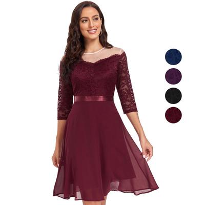 שמלות נשים אוף כתף Midi A Line Swing קוקטייל ערב שמלת תחרה חגורת שיפון חצאיות שושבינה נשף אורחים לחתונה לאירועים