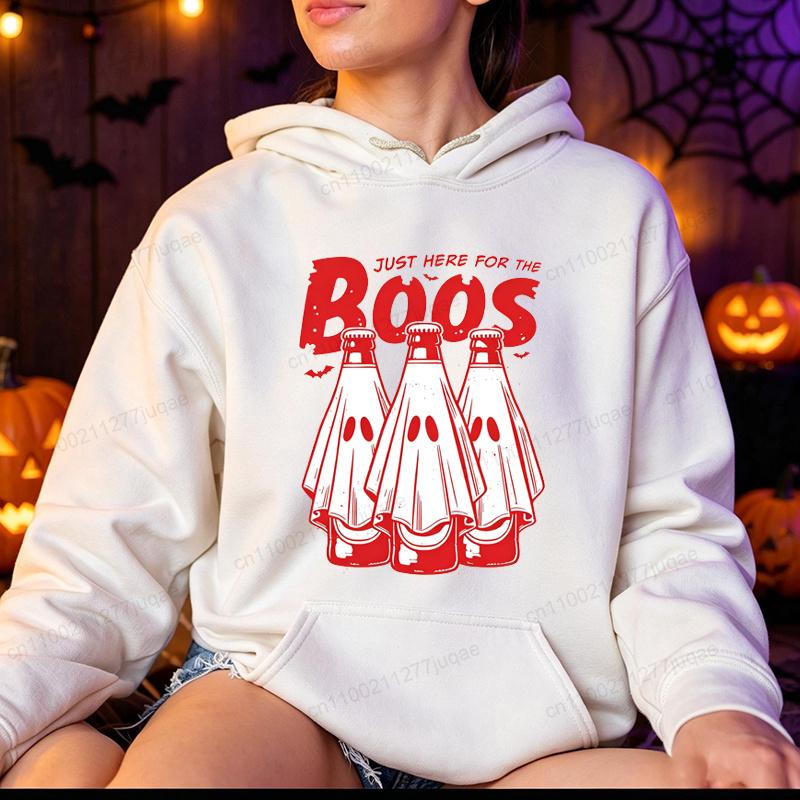 Just Here for The Boos Hoodies Men Funny Ghost Beer Sweatshirts Halloween Graphic Hoode Hoodies Unisex Holiday Party Tops Gifts